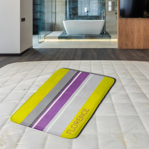 Yellow purple grey stripes  - personalised bath mat