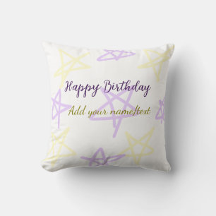 Yellow purple  happy birthday add name text simple cushion