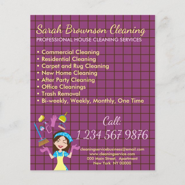 Yellow Purple House Cleaner Janitorial Glove Apron Flyer (Front)