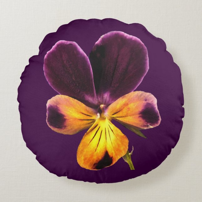 Yellow Purple Johnny Jump Up Flower Round Pillow (Front)