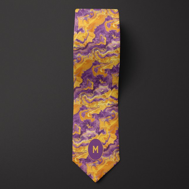 Yellow & Purple Marbled Monogram  Tie (Creator Uploaded)
