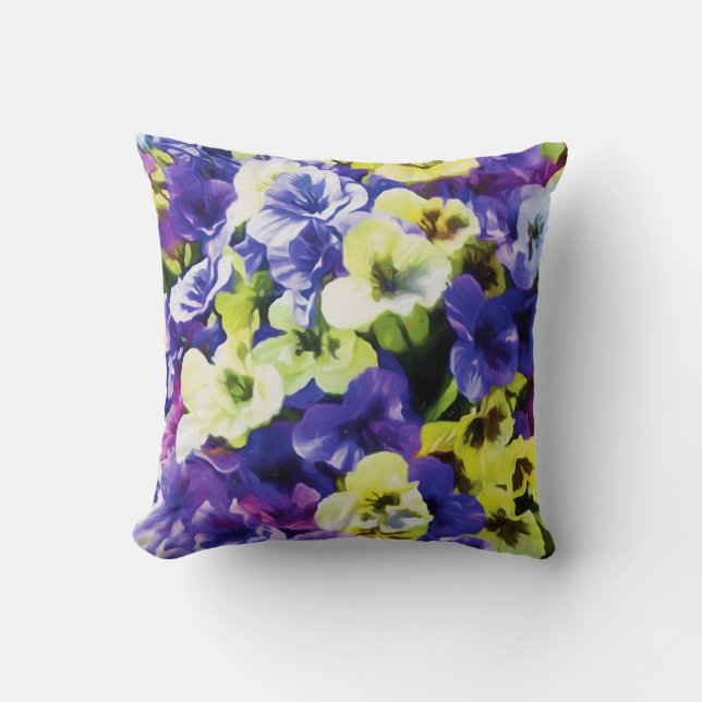 Yellow & Purple Pansies Cushion (Front)