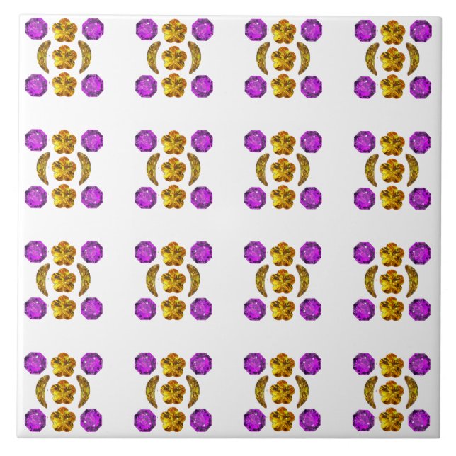 Yellow Purple Pattern Ceramic Tile (Front)