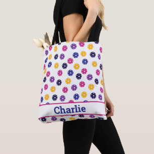 💛💜 Yellow purple Pickleballs on white  Tote Bag