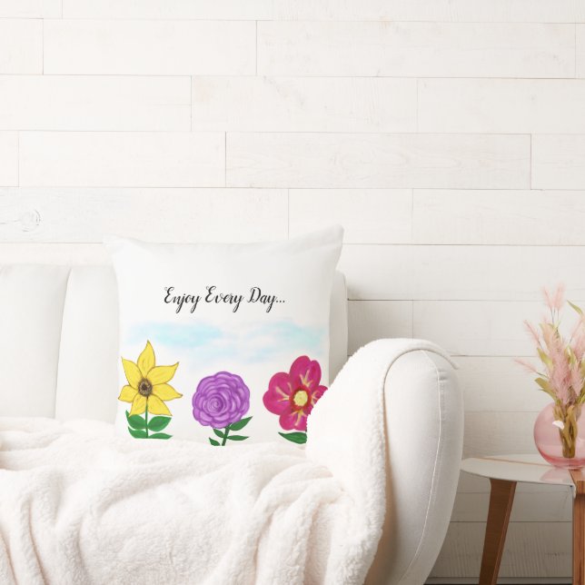 Yellow Purple Pink Floral Garden Cushion (Couch)