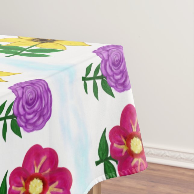 Yellow Purple Pink Flowers Tablecloth (In Situ)