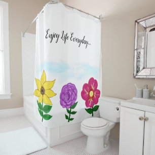 Yellow Purple Pink Garden Flowers Quote Shower Curtain