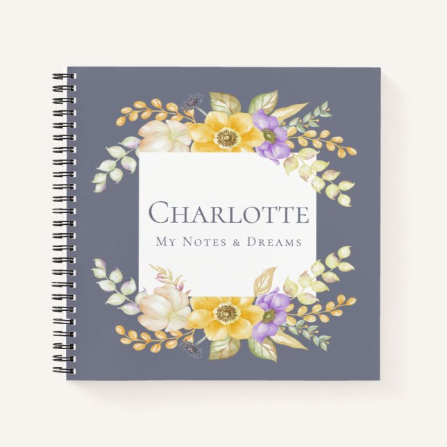 Yellow Purple Pretty Flower Personalised Notebook (Front)