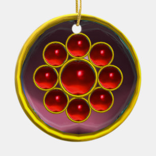 YELLOW PURPLE RED GEMSTONE MON CERAMIC ORNAMENT