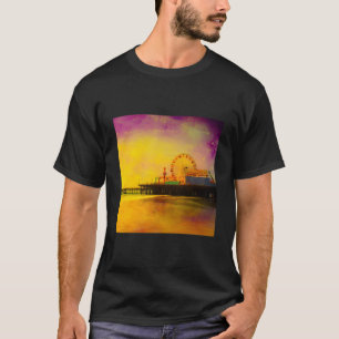 Yellow Purple Santa Monica Pier Digital Art T-Shirt