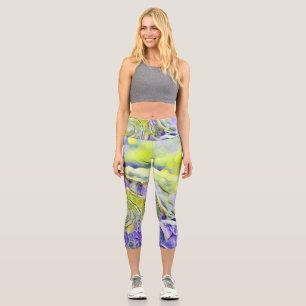 Yellow purple seashell in foaming sea watercolor capri leggings