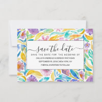 Yellow Purple Spring Watercolor Flowers Leaves