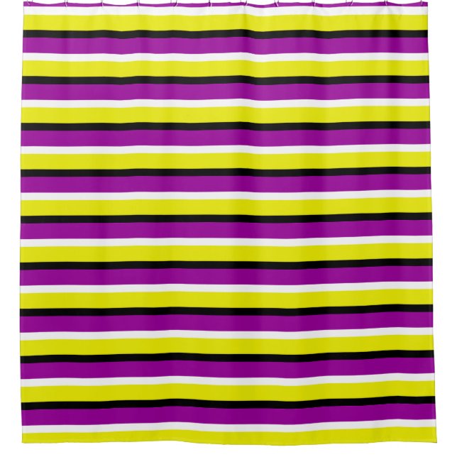 Yellow Purple Stripes Pattern Shower Curtain (Front)