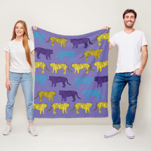 Yellow Purple Tigers, Big Cats  Fleece Blanket