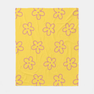 Yellow Purple Tropical Floral Botanical Summer Fleece Blanket