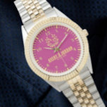 Yellow Purple vintage couple name monogram Watch<br><div class="desc">Personalized watch with the names of the bride and groom or the couple in love. This watch can be customized by changing the text with the name of the loved one or the wedding date. It can be an ideal gift for newlyweds or for silver or golden wedding anniversaries. Monogram...</div>