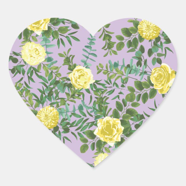 Yellow & Purple Vintage Elegant Spring Wedding Heart Sticker (Front)
