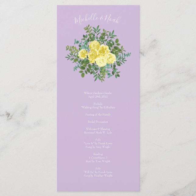 Yellow & Purple Vintage Elegant Spring Wedding Menu (Front)