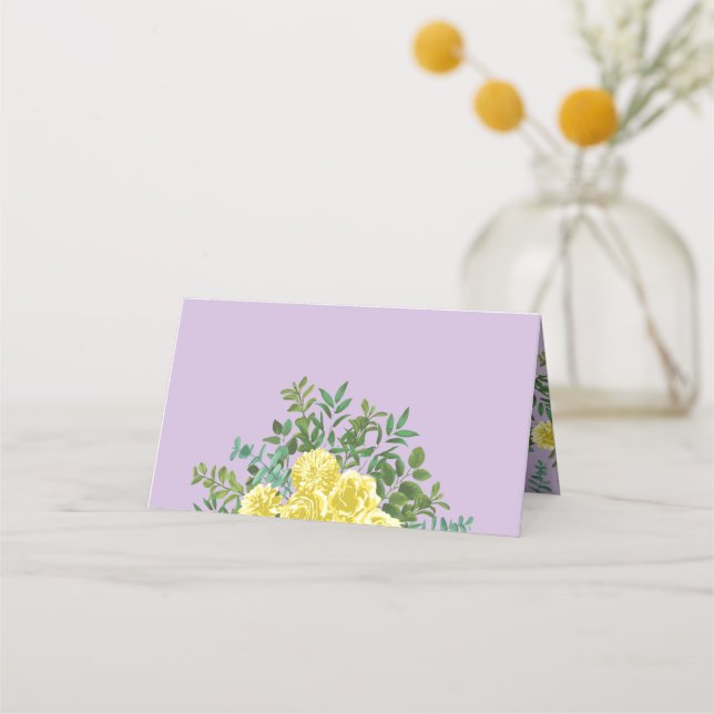 Yellow & Purple Vintage Elegant Spring Wedding Place Card (Front)