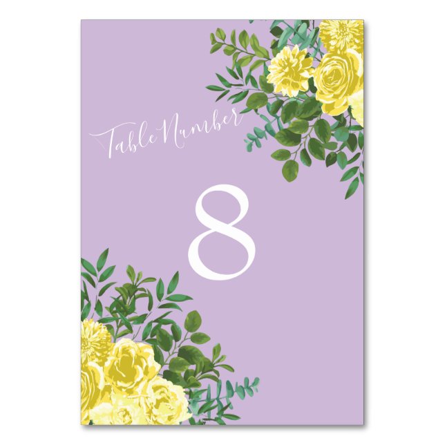 Yellow & Purple Vintage Elegant Spring Wedding Table Number (Back)