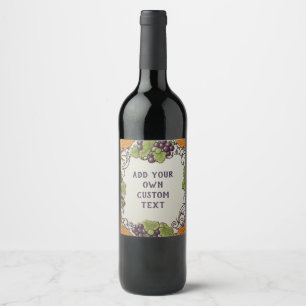 Yellow & Purple Vintage Grape Custom Text Wine Label