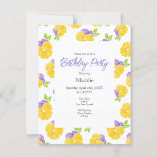 Yellow Purple Watercolor Pansy Pattern Invitation