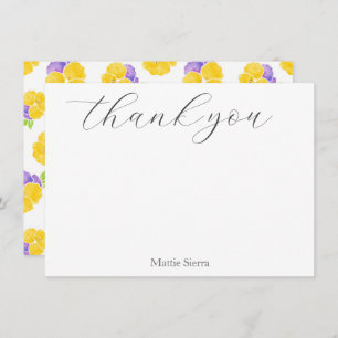  Yellow Purple Watercolor Pansy Pattern Thank You Card
