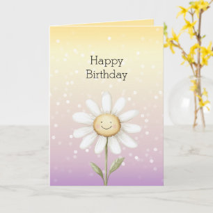 Yellow Purple White Bokeh Dots Daisy Birthday Card