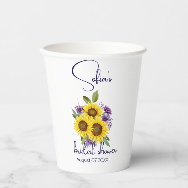 Yellow purple wildflower sunflower watercolor  paper cups (Front)