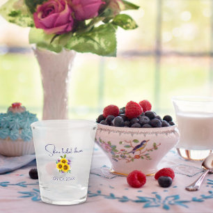 Yellow purple wildflower sunflower watercolor shot glass