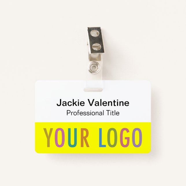 Yellow PVC Name Badge with Clip Reel or Lanyard ID Badge (Front with Clip)