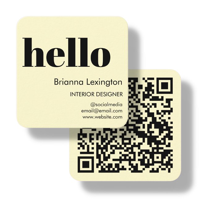 Yellow | QR Code Social Media Hello Square Business Card (Creator Uploaded)