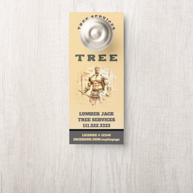 *~*  Yellow QR Lumber Jack TREE Tree Services Door Hanger (On Knob)