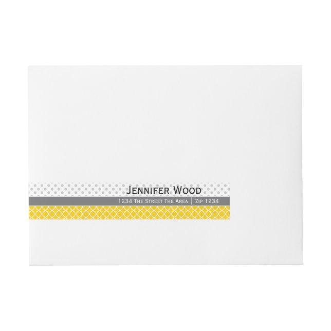Yellow Quatrefoil and Grey Polka Dot Pattern Wraparound Address Label (Front)