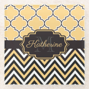 Yellow Quatrefoil Glass Coaster