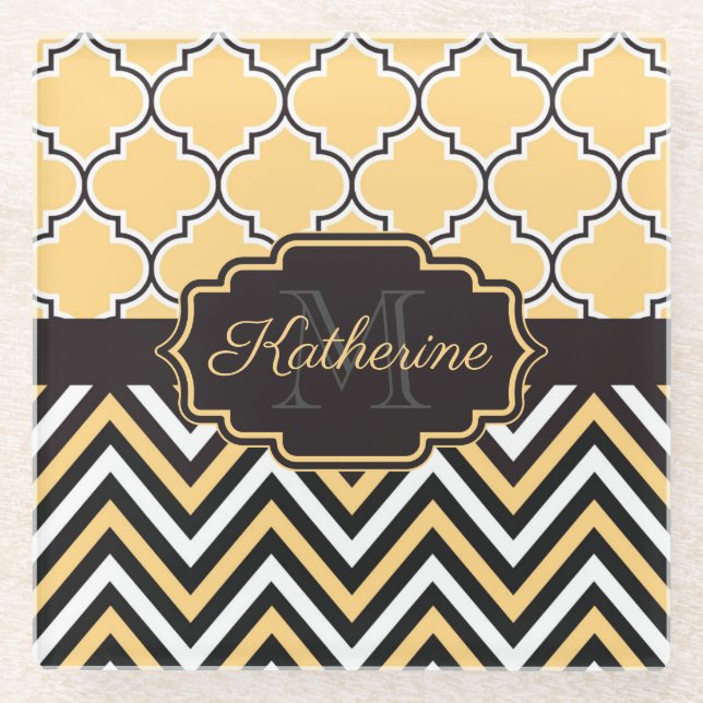 Yellow Quatrefoil Glass Coaster (Front)