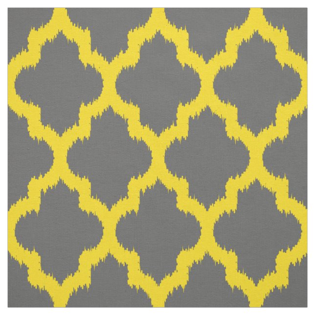 Yellow Quatrefoil Ikat Custom Grey Background 2 Fabric (Swatch)