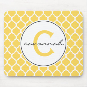 Yellow Quatrefoil Monogram Mouse Pad