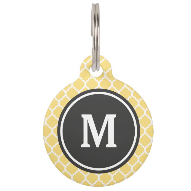 Yellow Quatrefoil Monogram Pet Tag (Front)