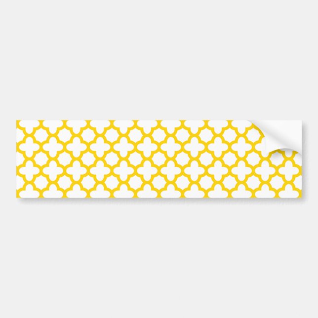 Yellow Quatrefoil Pattern Bumper Sticker (Front)