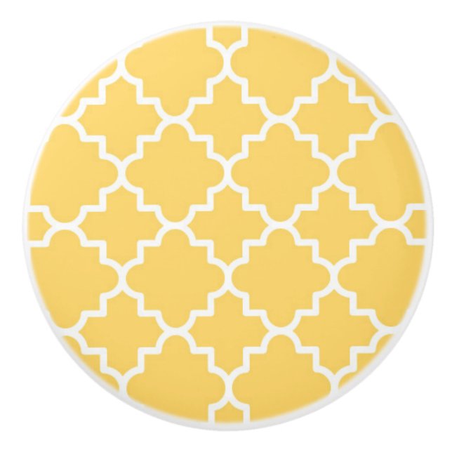 Yellow Quatrefoil Pattern Ceramic Knob (Front)