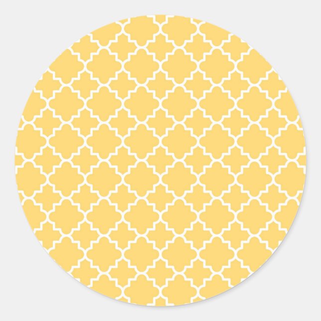 Yellow Quatrefoil Pattern Classic Round Sticker (Front)