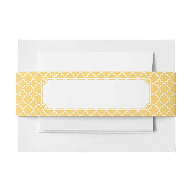 Yellow Quatrefoil Pattern Invitation Belly Band (Front Example)