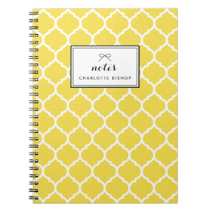 Yellow Quatrefoil Pattern Personalised Notebook