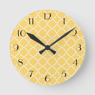 Yellow Quatrefoil Pattern Round Clock