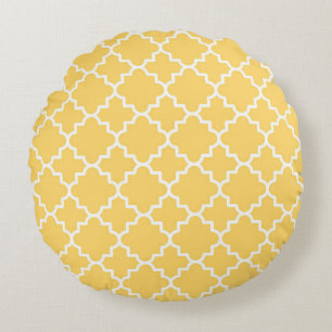 Yellow Quatrefoil Pattern Round Cushion