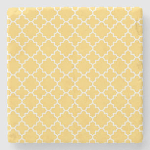 Yellow Quatrefoil Pattern Stone Coaster