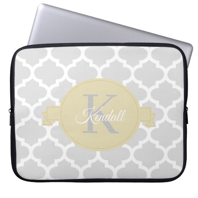 Yellow Quatrefoil Personalised Laptop Sleeve (Front)