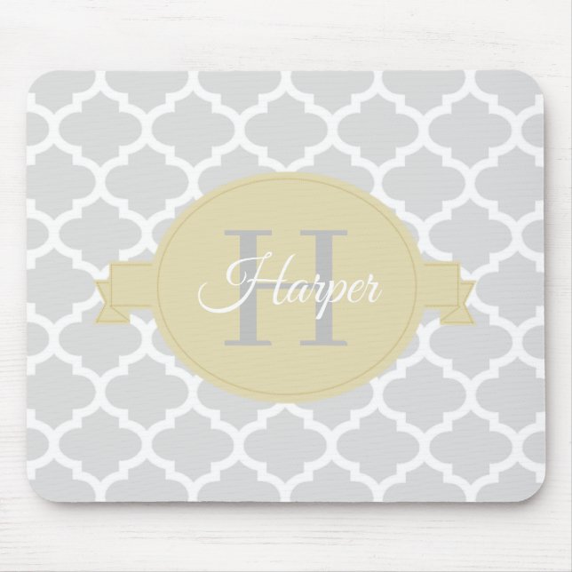 Yellow Quatrefoil Personalised Mouse Pad (Front)