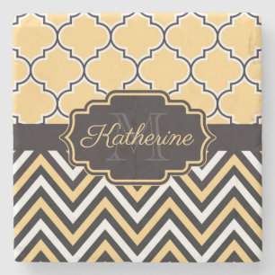 Yellow Quatrefoil Stone Coaster